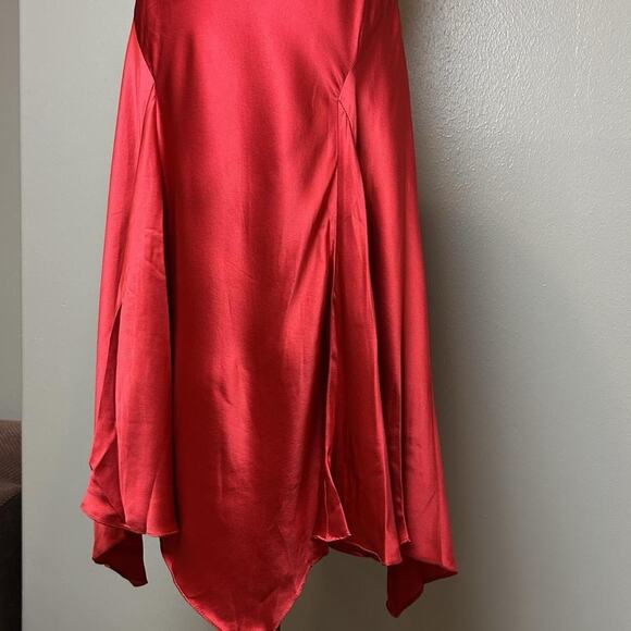 NWT Official Red Silk Asymmetrical Dress Tie Front Size UK 12 / US 8 - Picture 4 of 13